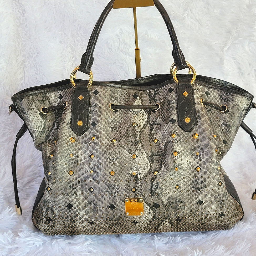 Elegant Snake Print Mcm Handbag